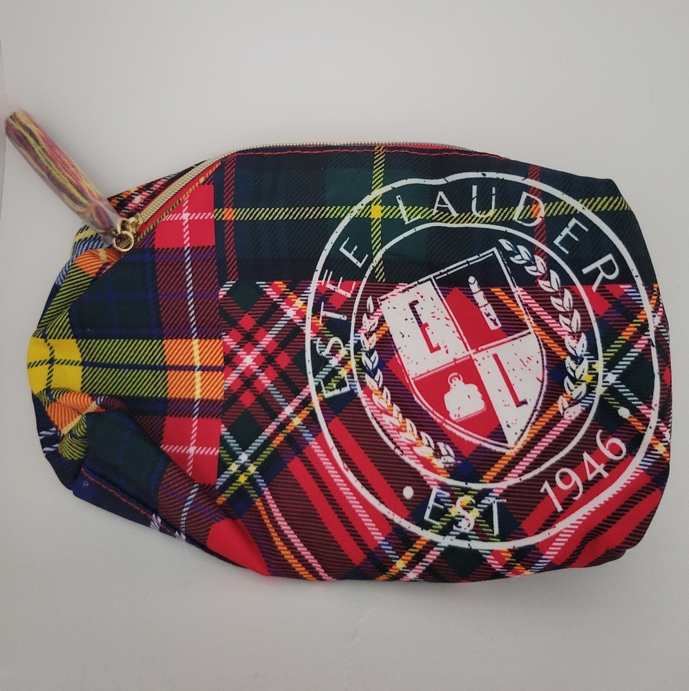 ESTEE LAUDER Plaid Zippered Make-up Cosmetic Travel Bag 9" x 5" New Without tags